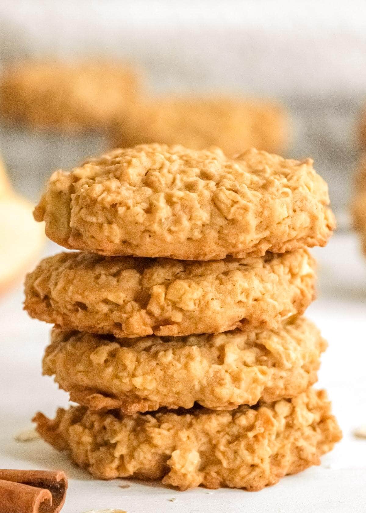 4 Apple Oatmeal Cookies in a stack