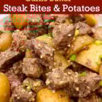 Slow Cooker Garlic Butter Steak Bites closeup.