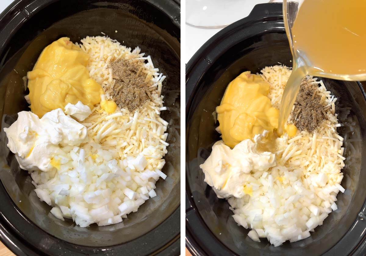 soup ingredients in crock